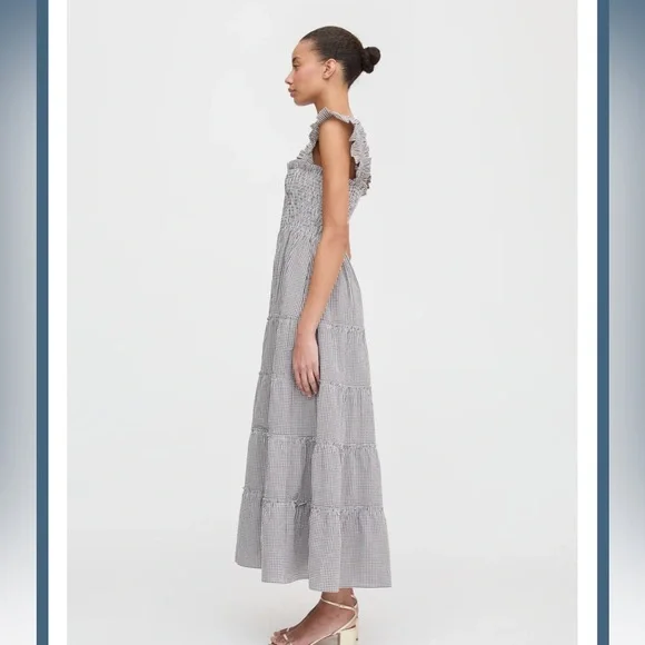 Hill House Home The Ellie Maxi Nap Dress in Chocolate Gingham Brown White Med - Picture 2 of 6